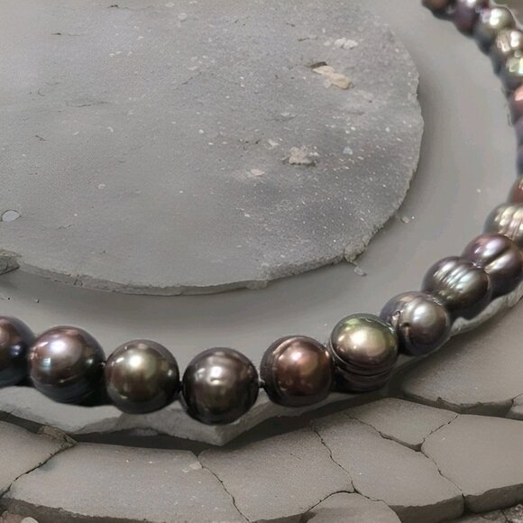 Genuine Natural Freshwater Black Pearl Jewelry Necklace 16 In STERLING CLASP - Picture 3 of 3